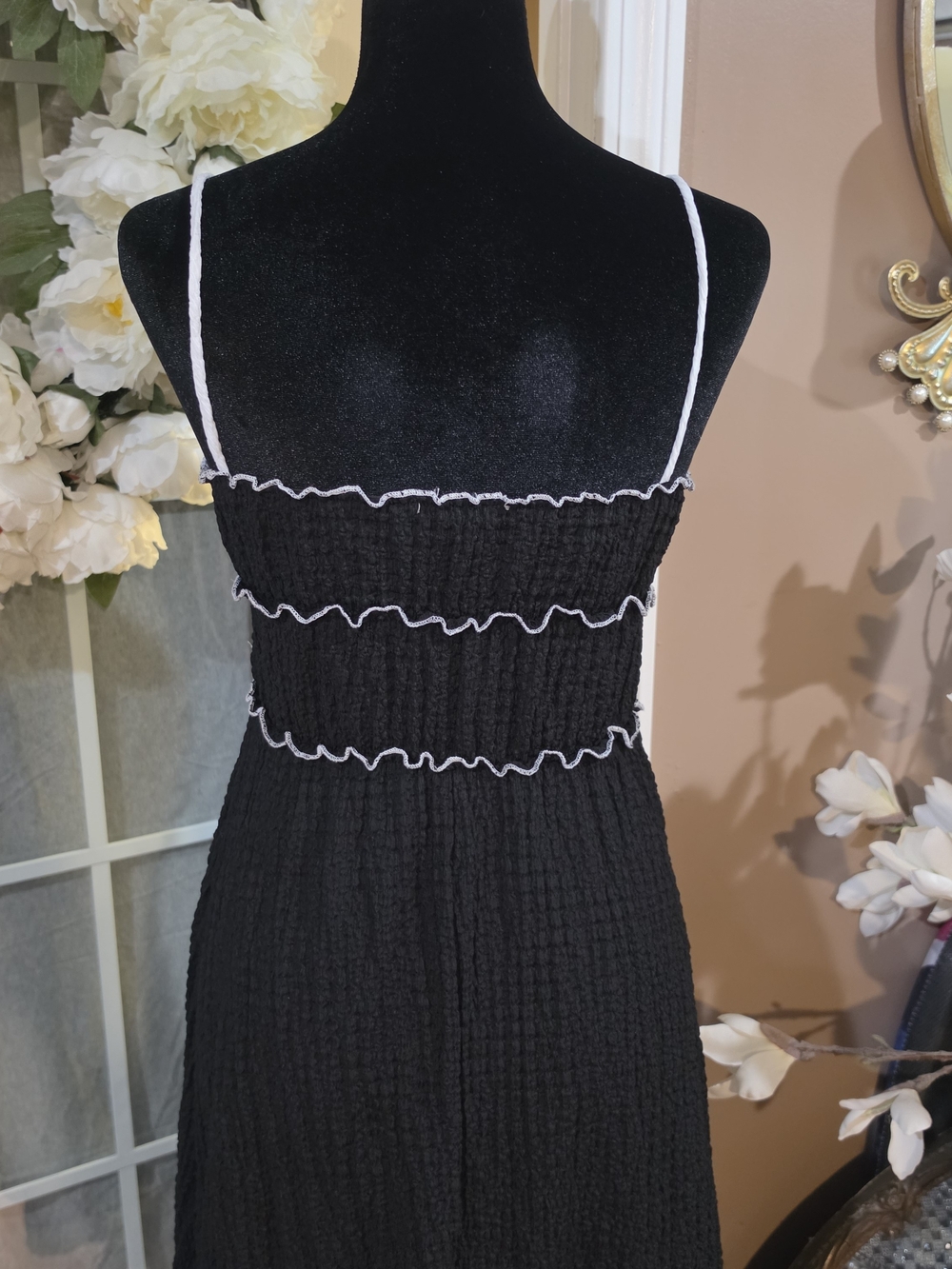 See You Monday Black Midi Dress with White Trim - Picture 4 of 8